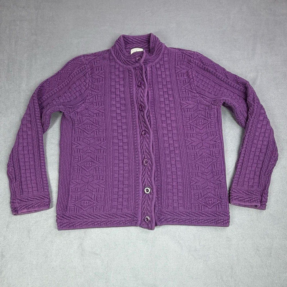 L.L. Bean Purple Cable-Knit Button-Front Cardigan